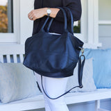 Paris French Navy Leather Tote Bag