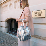 Paris Silver Leather Tote Bag