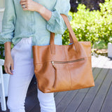 New York Caramel Leather Tote Bag