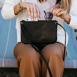 Mini Florence Smooth Black Leather Crossbody Wallet