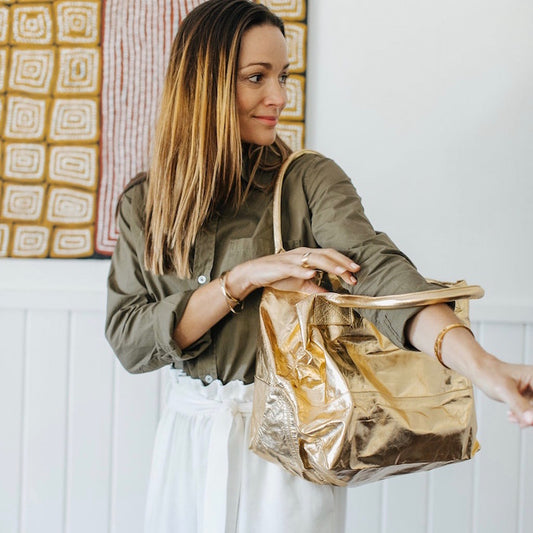 Paris Gold Leather Tote Bag