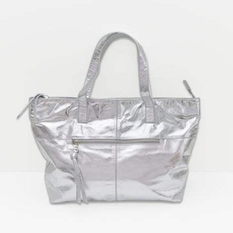 Toronto Silver Leather Tote Bag