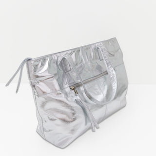 Toronto Silver Leather Tote Bag