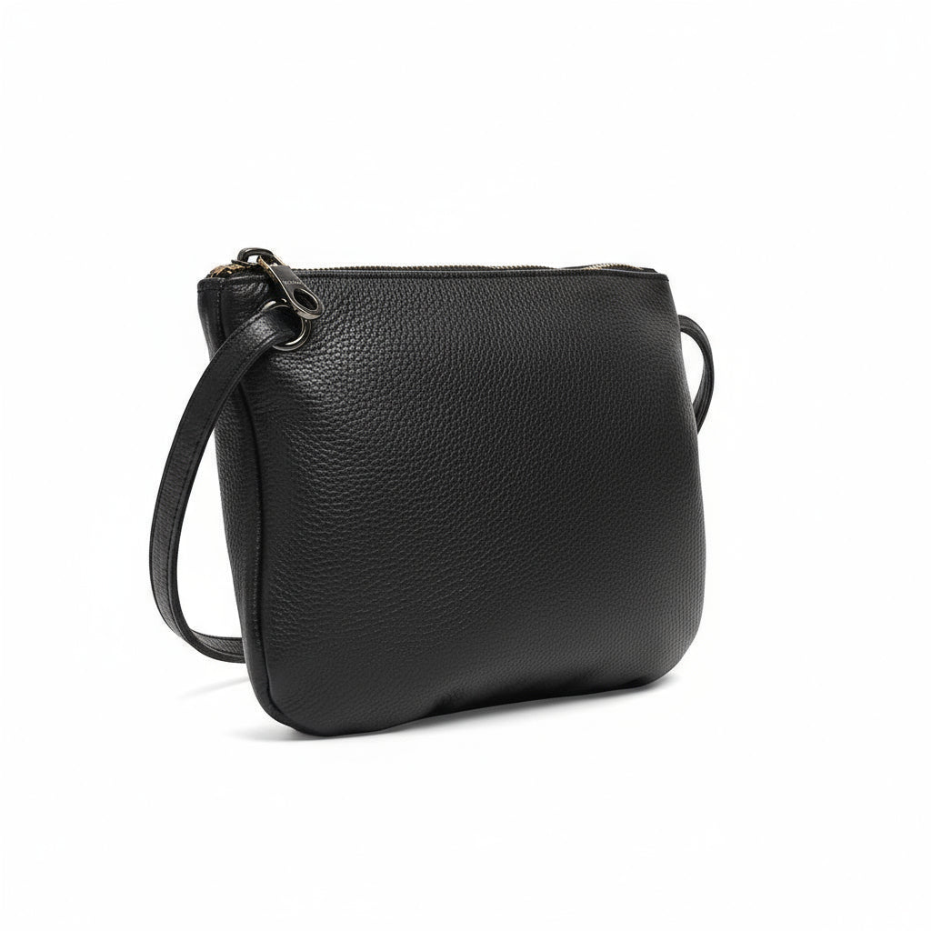 Mini Florence Pebbled Black Leather Crossbody Wallet
