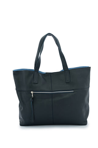 New York Leather Tote Bag - French Navy