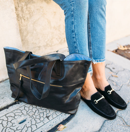 New York Black Leather Tote Bag