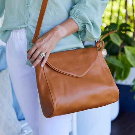 Singapore Caramel Leather Crossbody Bag
