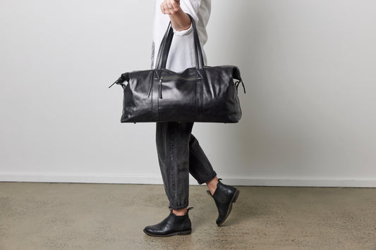 Sorrento Black Smooth Leather Weekender - Sale