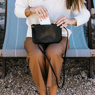 Mini Florence Smooth Black Leather Crossbody Wallet