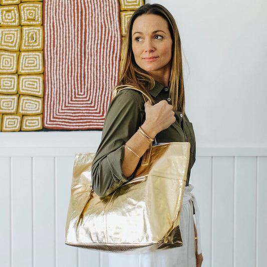 New York Gold Leather Tote Bag
