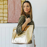 New York Gold Leather Tote Bag