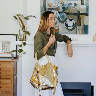 Paris Gold Leather Tote Bag