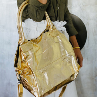 Paris Gold Leather Tote Bag