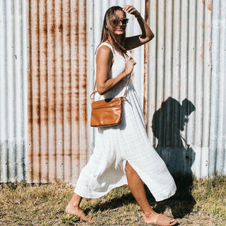 Mini Rome Leather Crossbody - Caramel