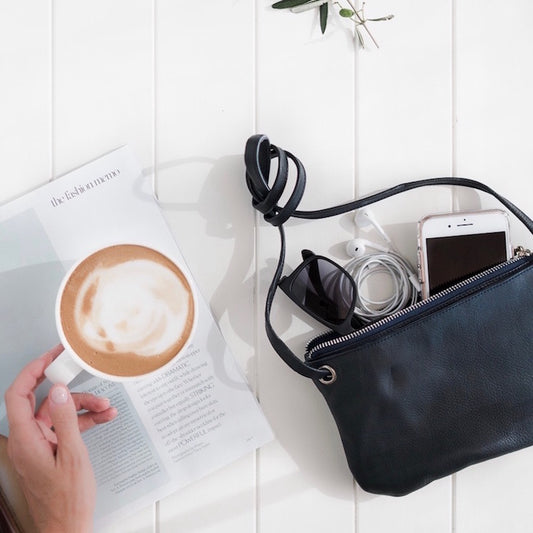 Mini Florence French Navy Leather Crossbody Wallet