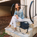 Paris French Navy Leather Tote Bag