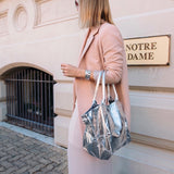 Paris Silver Leather Tote Bag