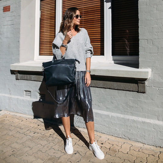 Rome French Navy Leather Tote Bag