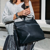 Rome French Navy Leather Tote Bag