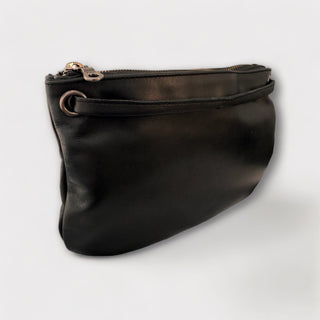 Mini Florence Smooth Black Leather Crossbody Wallet